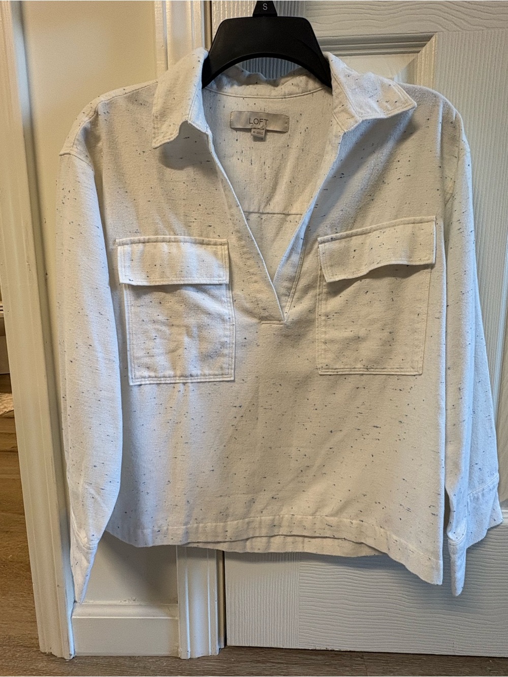 LOFT White and Blue Speckled Popover Tunic
